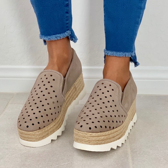 Taupe Perforated Thick Platform Sneakers - Picture 7 of 8